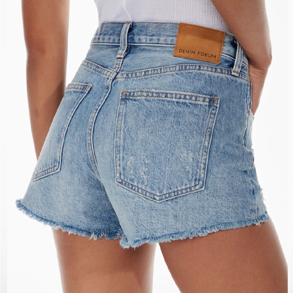 Aritzia Denim Forum Blue Jean Shorts High-Waisted Distressed